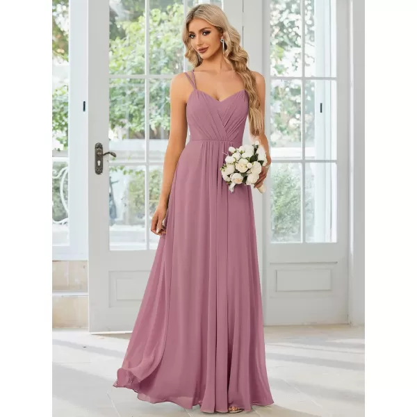 imageEverPretty Womens Chiffon Bridesmaid Dress VNeck Backless Ruched ALine Maxi Formal Dresses 01692Orchid