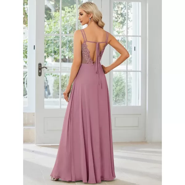 imageEverPretty Womens Chiffon Bridesmaid Dress VNeck Backless Ruched ALine Maxi Formal Dresses 01692Orchid