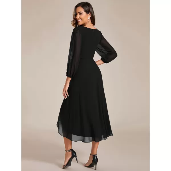 imageEverPretty Womens Chiffon V Neck Long Sleeves Pleated ALine Midi Length Wedding Guest Dress 01926Black