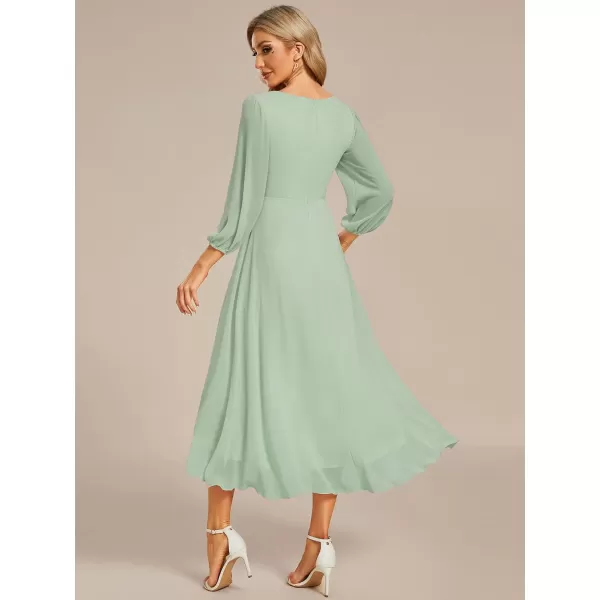 imageEverPretty Womens Chiffon V Neck Long Sleeves Pleated ALine Midi Length Wedding Guest Dress 01926Mint Green