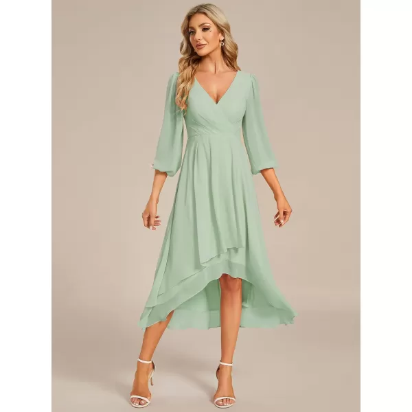 imageEverPretty Womens Chiffon V Neck Long Sleeves Pleated ALine Midi Length Wedding Guest Dress 01926Mint Green