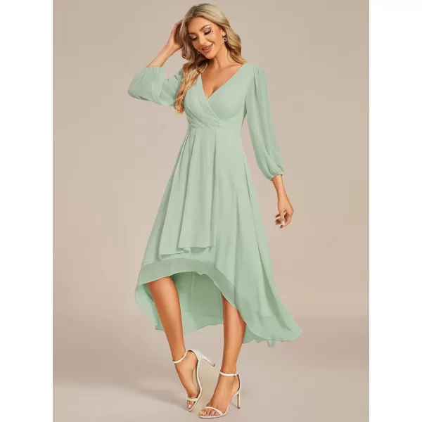 imageEverPretty Womens Chiffon V Neck Long Sleeves Pleated ALine Midi Length Wedding Guest Dress 01926Mint Green