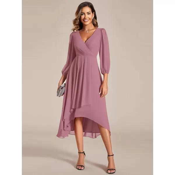 imageEverPretty Womens Chiffon V Neck Long Sleeves Pleated ALine Midi Length Wedding Guest Dress 01926Orchid