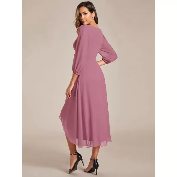 imageEverPretty Womens Chiffon V Neck Long Sleeves Pleated ALine Midi Length Wedding Guest Dress 01926Orchid