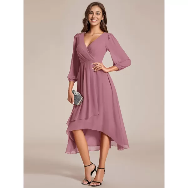 imageEverPretty Womens Chiffon V Neck Long Sleeves Pleated ALine Midi Length Wedding Guest Dress 01926Orchid