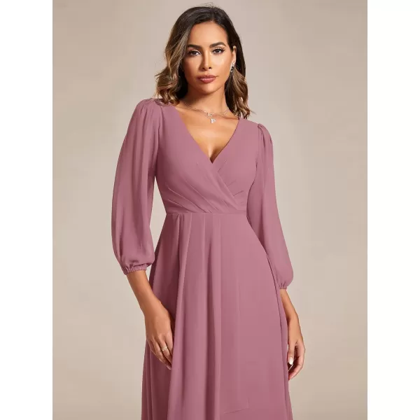 imageEverPretty Womens Chiffon V Neck Long Sleeves Pleated ALine Midi Length Wedding Guest Dress 01926Orchid