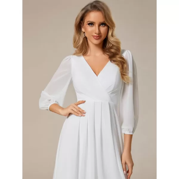 imageEverPretty Womens Chiffon V Neck Long Sleeves Pleated ALine Midi Length Wedding Guest Dress 01926White