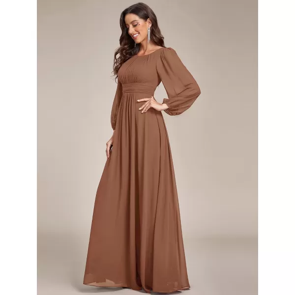 imageEverPretty Womens Crewneck Lantern Sleeves ALine Pleated Chiffon Maxi Formal Dress 0106BBrown