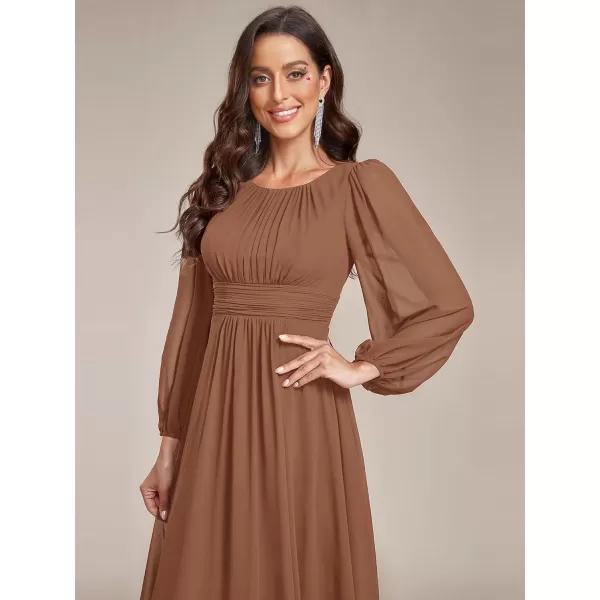 imageEverPretty Womens Crewneck Lantern Sleeves ALine Pleated Chiffon Maxi Formal Dress 0106BBrown