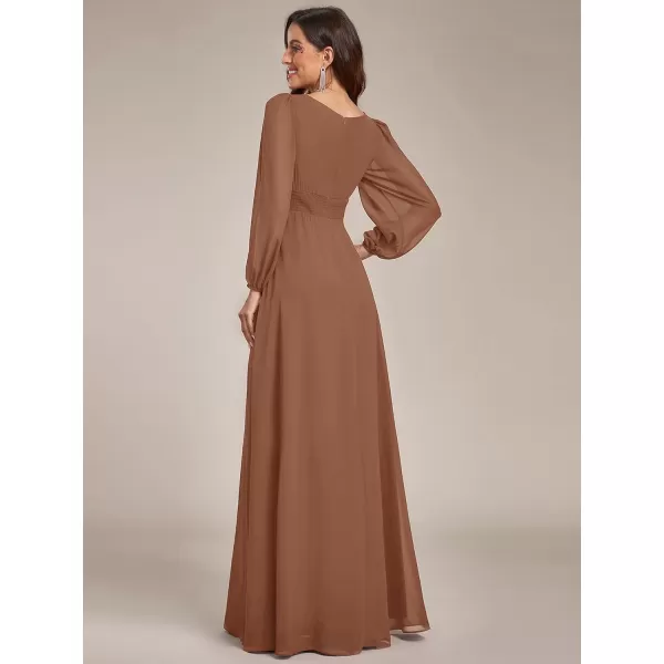 imageEverPretty Womens Crewneck Lantern Sleeves ALine Pleated Chiffon Maxi Formal Dress 0106BBrown