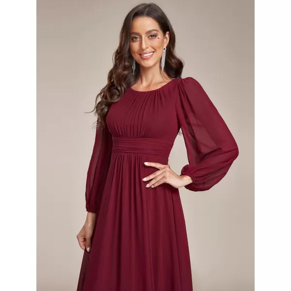 imageEverPretty Womens Crewneck Lantern Sleeves ALine Pleated Chiffon Maxi Formal Dress 0106BBurgundy