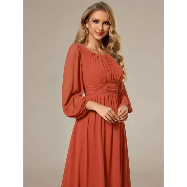 imageEverPretty Womens Crewneck Lantern Sleeves ALine Pleated Chiffon Maxi Formal Dress 0106BBurnt Orange