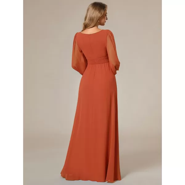 imageEverPretty Womens Crewneck Lantern Sleeves ALine Pleated Chiffon Maxi Formal Dress 0106BBurnt Orange