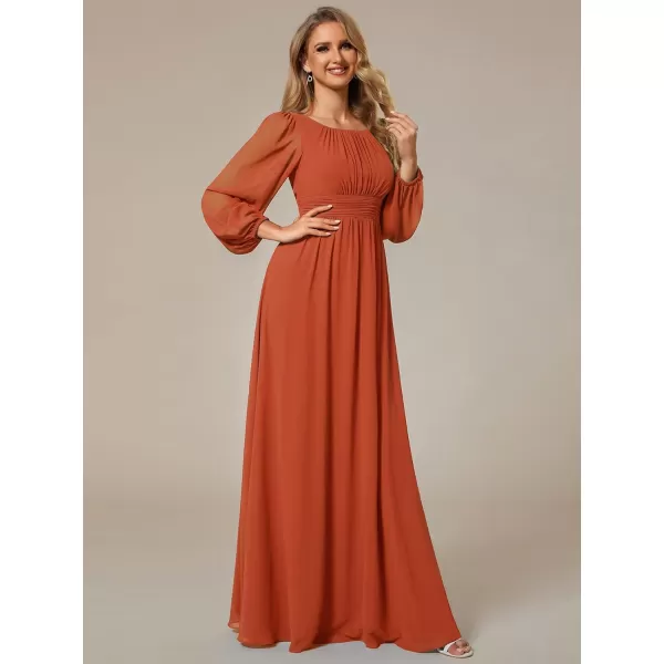 imageEverPretty Womens Crewneck Lantern Sleeves ALine Pleated Chiffon Maxi Formal Dress 0106BBurnt Orange