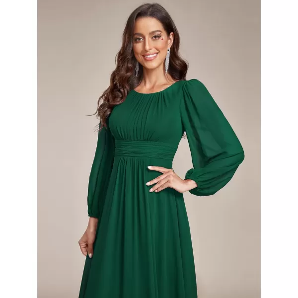 imageEverPretty Womens Crewneck Lantern Sleeves ALine Pleated Chiffon Maxi Formal Dress 0106BDark Green