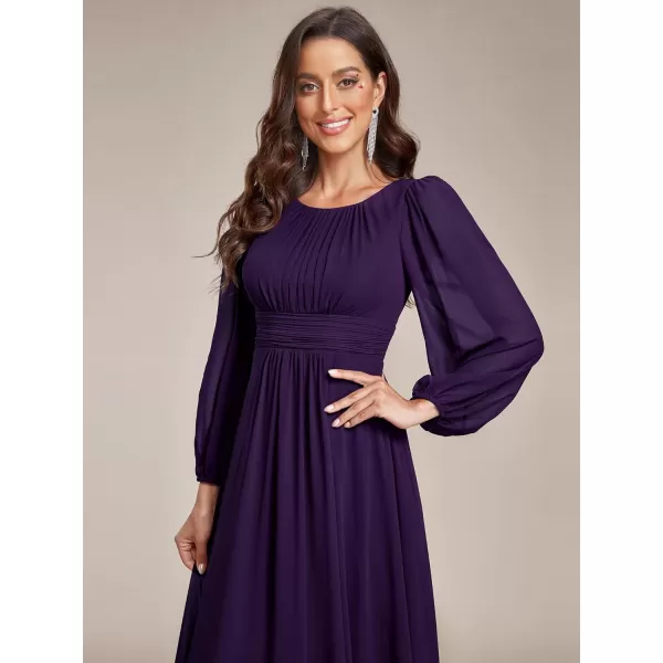 imageEverPretty Womens Crewneck Lantern Sleeves ALine Pleated Chiffon Maxi Formal Dress 0106BDeep Purple