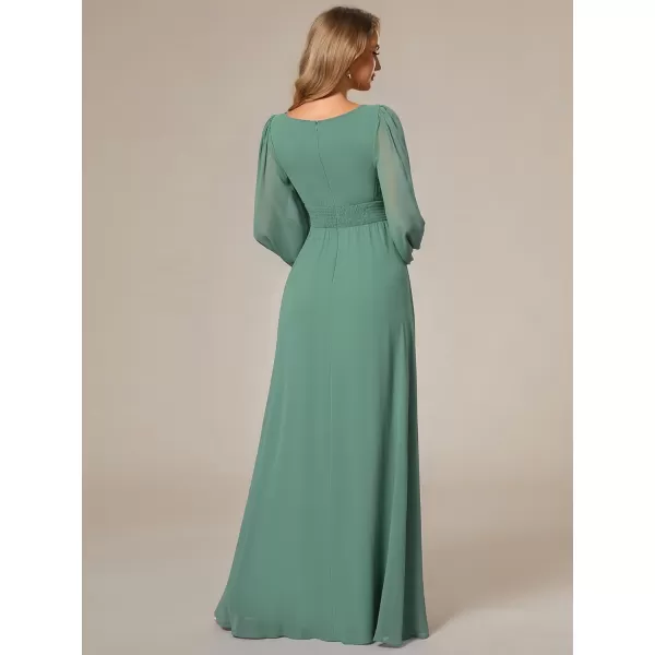 imageEverPretty Womens Crewneck Lantern Sleeves ALine Pleated Chiffon Maxi Formal Dress 0106BGreen Bean