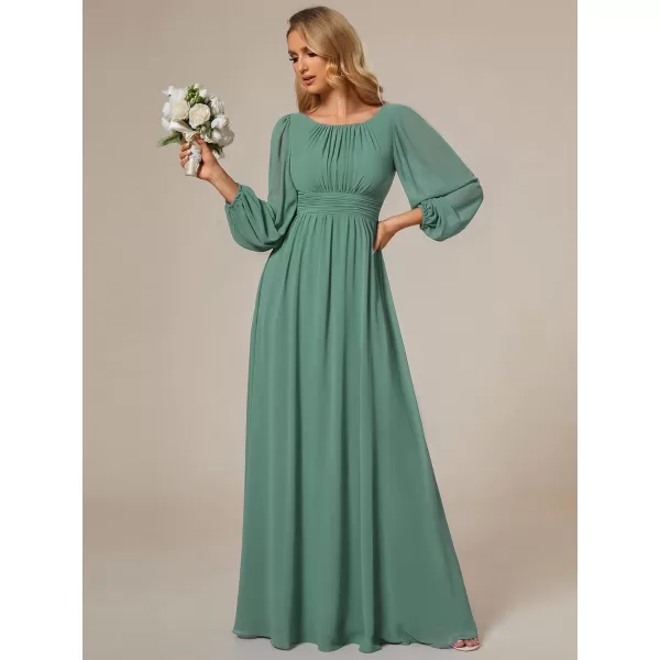 imageEverPretty Womens Crewneck Lantern Sleeves ALine Pleated Chiffon Maxi Formal Dress 0106BGreen Bean