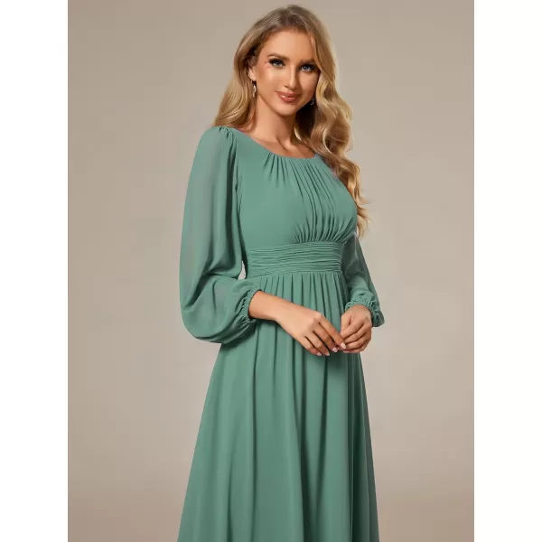 imageEverPretty Womens Crewneck Lantern Sleeves ALine Pleated Chiffon Maxi Formal Dress 0106BGreen Bean