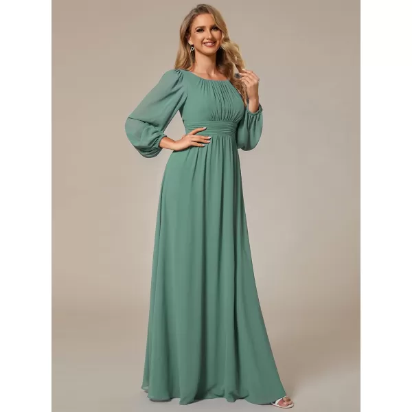 imageEverPretty Womens Crewneck Lantern Sleeves ALine Pleated Chiffon Maxi Formal Dress 0106BGreen Bean