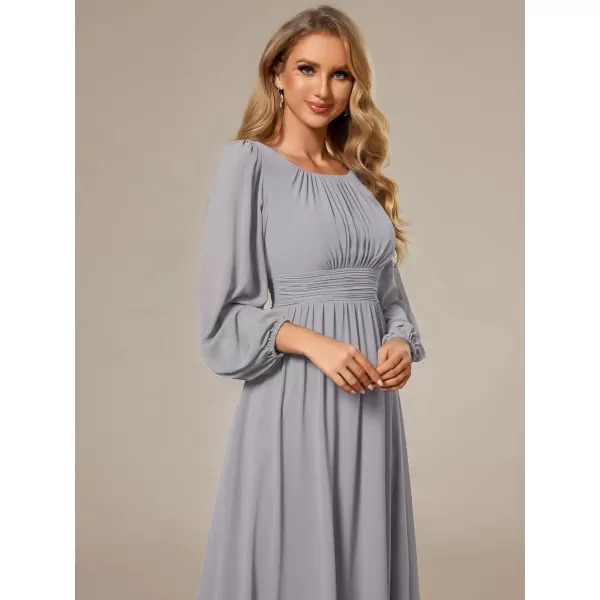 imageEverPretty Womens Crewneck Lantern Sleeves ALine Pleated Chiffon Maxi Formal Dress 0106BGrey