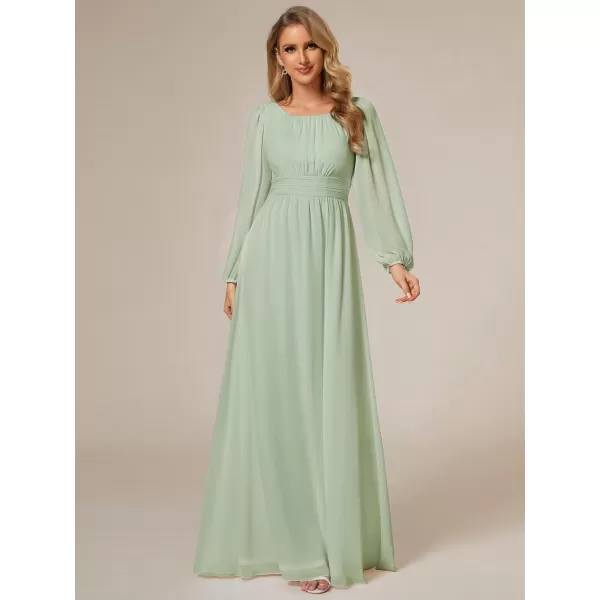 imageEverPretty Womens Crewneck Lantern Sleeves ALine Pleated Chiffon Maxi Formal Dress 0106BMint Green