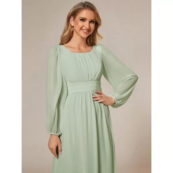 imageEverPretty Womens Crewneck Lantern Sleeves ALine Pleated Chiffon Maxi Formal Dress 0106BMint Green