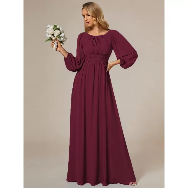 imageEverPretty Womens Crewneck Lantern Sleeves ALine Pleated Chiffon Maxi Formal Dress 0106BMulberry