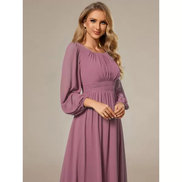 imageEverPretty Womens Crewneck Lantern Sleeves ALine Pleated Chiffon Maxi Formal Dress 0106BOrchid