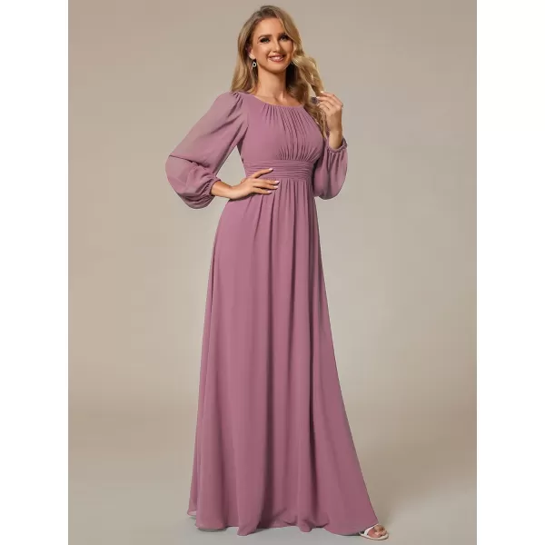 imageEverPretty Womens Crewneck Lantern Sleeves ALine Pleated Chiffon Maxi Formal Dress 0106BOrchid