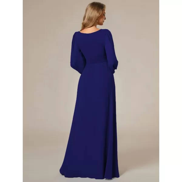 imageEverPretty Womens Crewneck Lantern Sleeves ALine Pleated Chiffon Maxi Formal Dress 0106BRoyal Blue