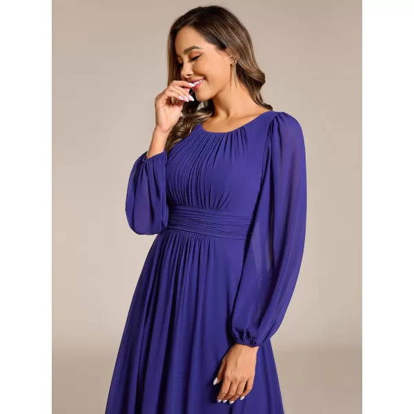 imageEverPretty Womens Crewneck Lantern Sleeves ALine Pleated Chiffon Maxi Formal Dress 0106BSapphire Blue