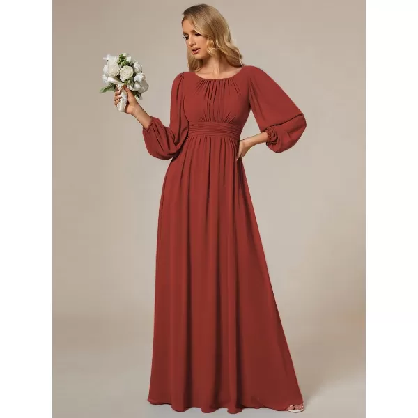 imageEverPretty Womens Crewneck Lantern Sleeves ALine Pleated Chiffon Maxi Formal Dress 0106BVermilion