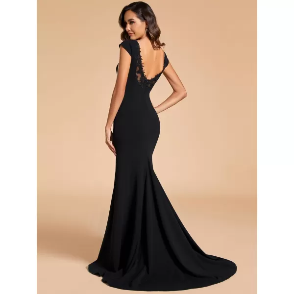 imageEverPretty Womens Deep VNeck Open Back Lace Bodycon Mermaid Maxi Wedding Dress 0171ABlack