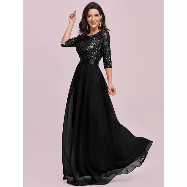 imageEverPretty Womens Elegant A Line Crew Neck Half Sleeve Sequin Maxi Evening Dress 00683Black