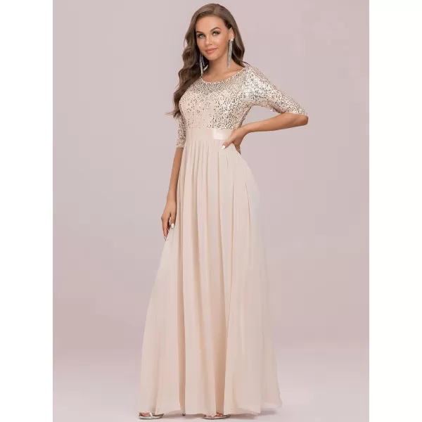 imageEverPretty Womens Elegant A Line Crew Neck Half Sleeve Sequin Maxi Evening Dress 00683Blush