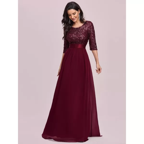 imageEverPretty Womens Elegant A Line Crew Neck Half Sleeve Sequin Maxi Evening Dress 00683Burgundy