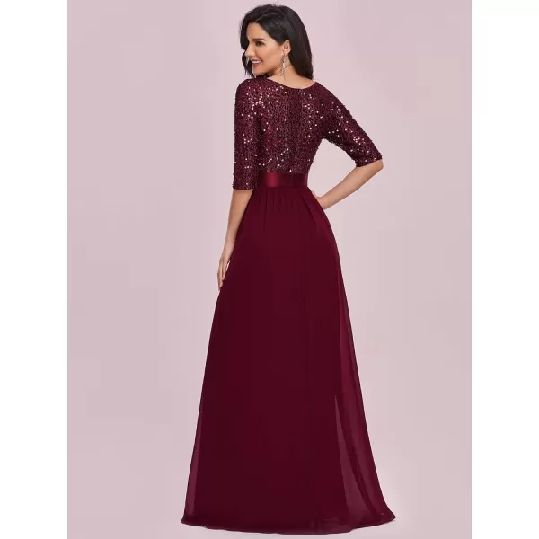 imageEverPretty Womens Elegant A Line Crew Neck Half Sleeve Sequin Maxi Evening Dress 00683Burgundy