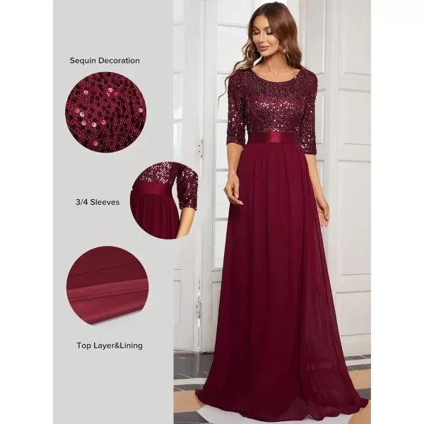 imageEverPretty Womens Elegant A Line Crew Neck Half Sleeve Sequin Maxi Evening Dress 00683Burgundy