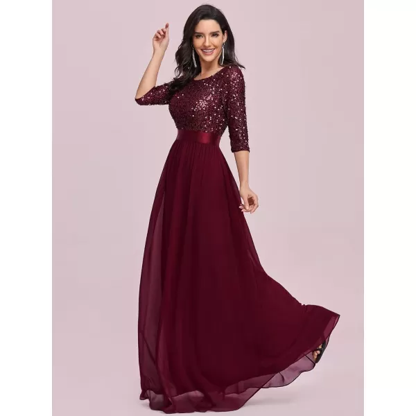 imageEverPretty Womens Elegant A Line Crew Neck Half Sleeve Sequin Maxi Evening Dress 00683Burgundy