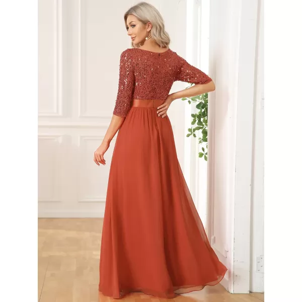 imageEverPretty Womens Elegant A Line Crew Neck Half Sleeve Sequin Maxi Evening Dress 00683Burnt Orange