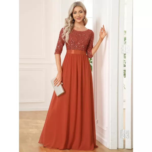 imageEverPretty Womens Elegant A Line Crew Neck Half Sleeve Sequin Maxi Evening Dress 00683Burnt Orange