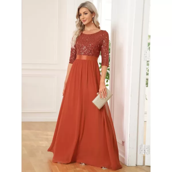 imageEverPretty Womens Elegant A Line Crew Neck Half Sleeve Sequin Maxi Evening Dress 00683Burnt Orange