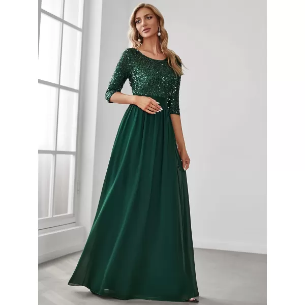 imageEverPretty Womens Elegant A Line Crew Neck Half Sleeve Sequin Maxi Evening Dress 00683Dark Green