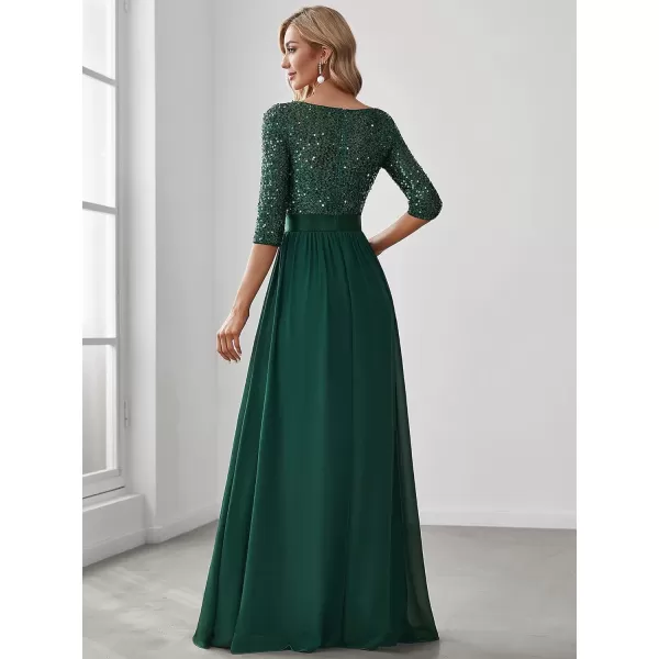 imageEverPretty Womens Elegant A Line Crew Neck Half Sleeve Sequin Maxi Evening Dress 00683Dark Green