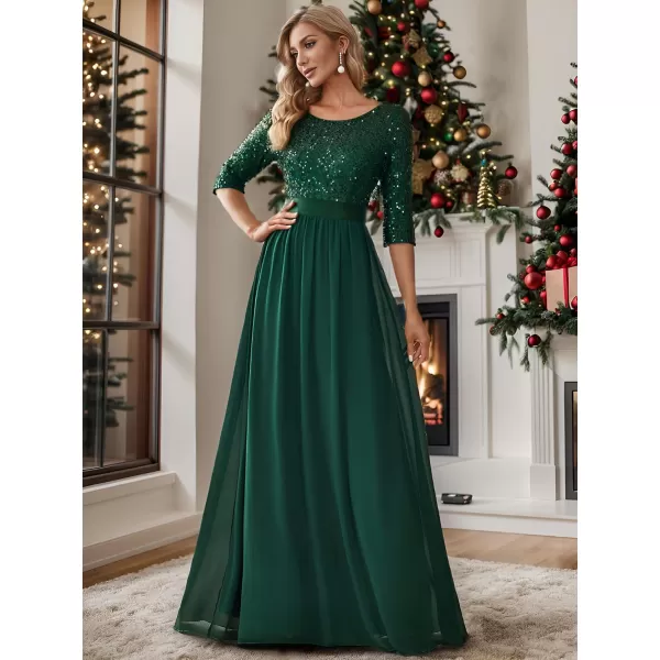 imageEverPretty Womens Elegant A Line Crew Neck Half Sleeve Sequin Maxi Evening Dress 00683Dark Green