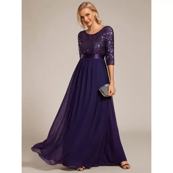 imageEverPretty Womens Elegant A Line Crew Neck Half Sleeve Sequin Maxi Evening Dress 00683Dark Purple