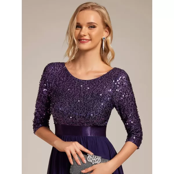 imageEverPretty Womens Elegant A Line Crew Neck Half Sleeve Sequin Maxi Evening Dress 00683Dark Purple