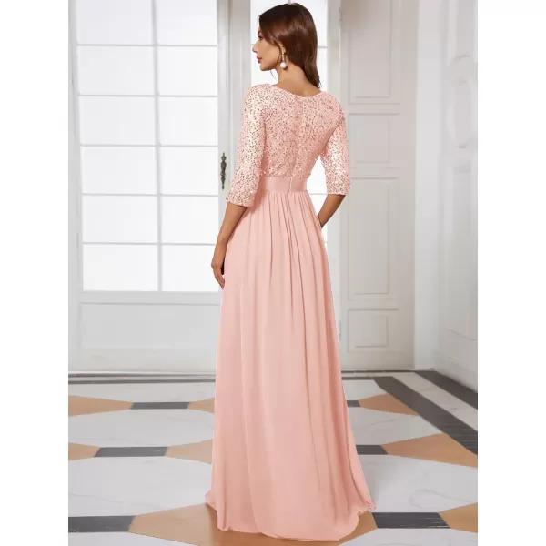 imageEverPretty Womens Elegant A Line Crew Neck Half Sleeve Sequin Maxi Evening Dress 00683Pink