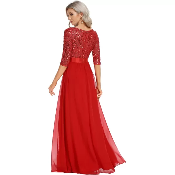 imageEverPretty Womens Elegant A Line Crew Neck Half Sleeve Sequin Maxi Evening Dress 00683Red